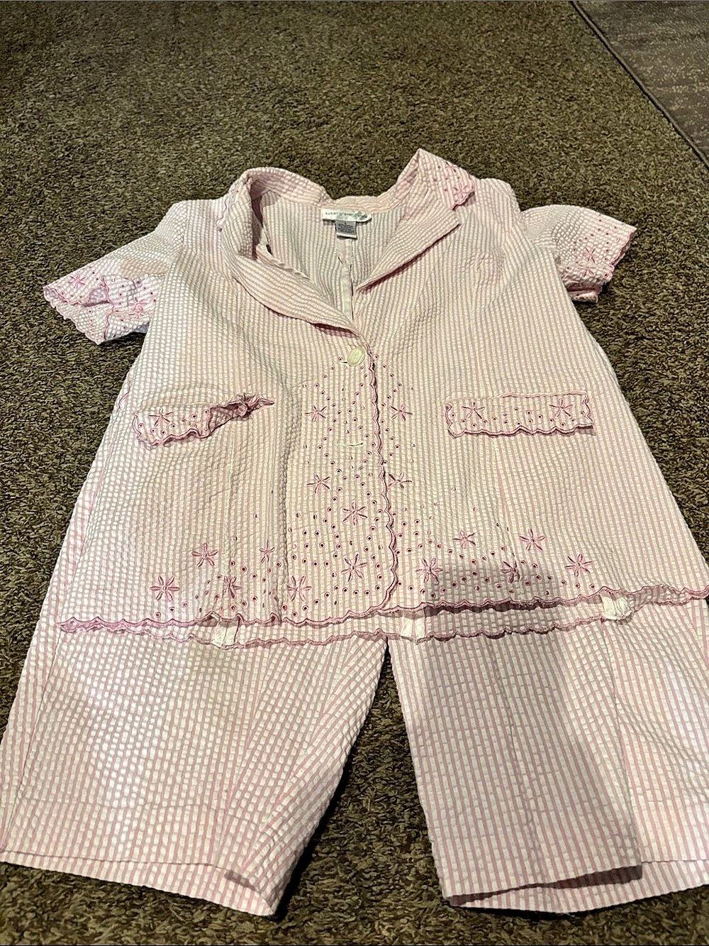 Susan Graver Pink & White Striped Romper Large